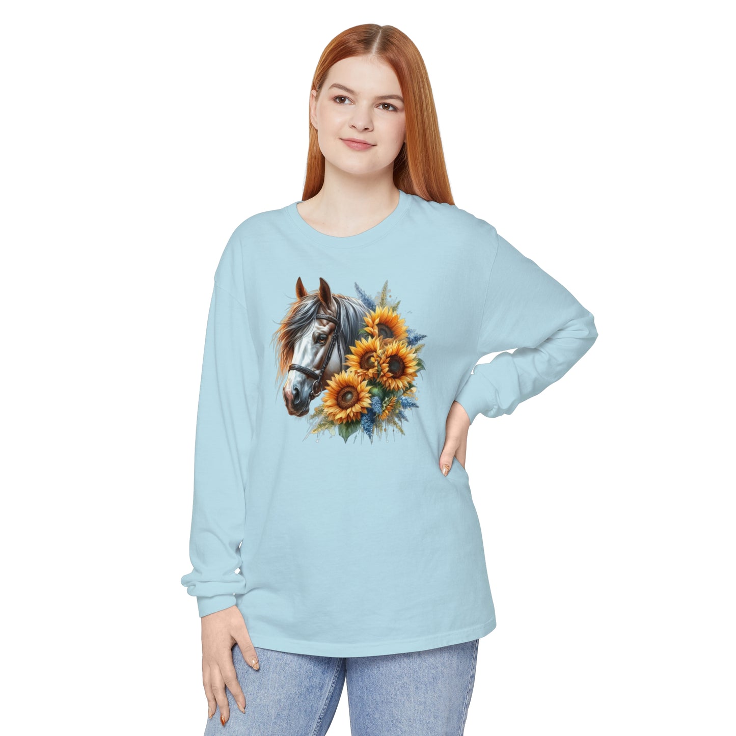 Horse and Sunflowers - Long Sleeve T-Shirt