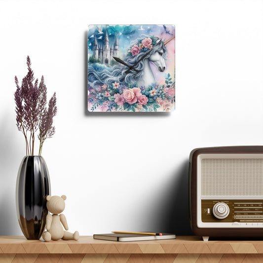 Unicorn with Roses - Acrylic Wall Clock