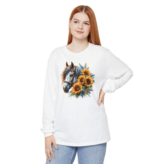 Horse and Sunflowers - Long Sleeve T-Shirt