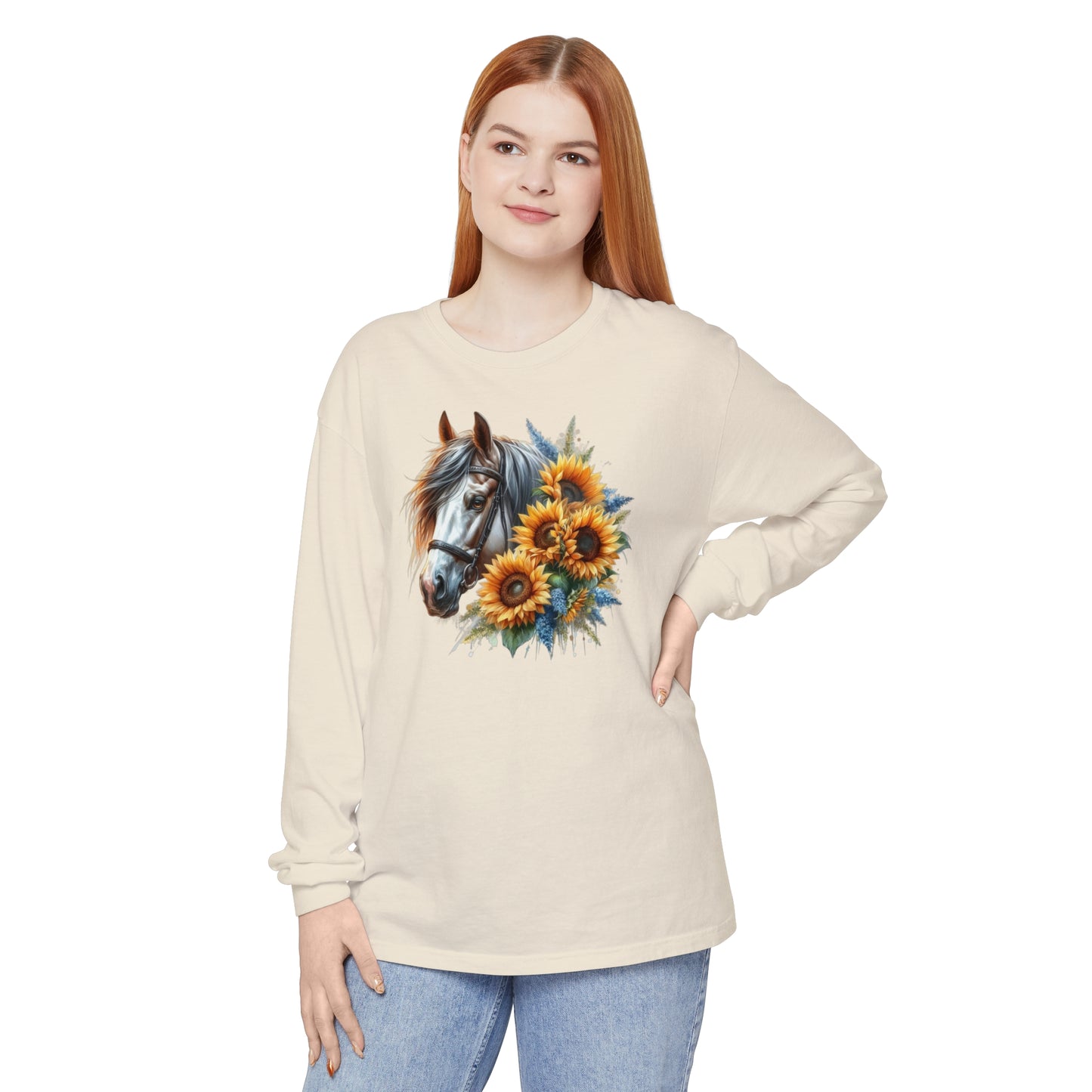 Horse and Sunflowers - Long Sleeve T-Shirt